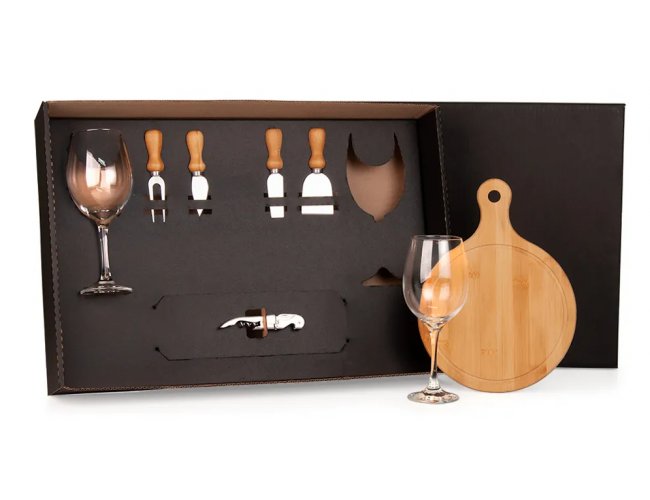 Kit Queijo E Vinho Com Tbua Redonda - 8 Ps KT-90106