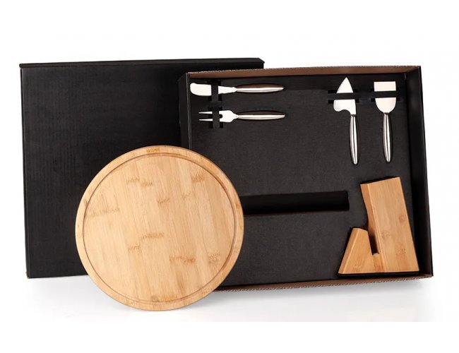 Conjunto Para Queijo Com Cepo Em Bambu / Inox - 6 Ps KT-90161