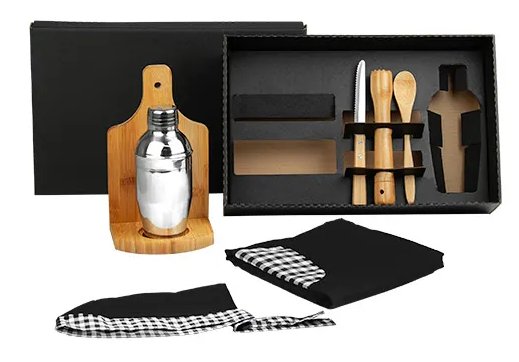 Kit Para Caipirinha Em Bambu Com Avental E Bandana 8 Ps KE-01423