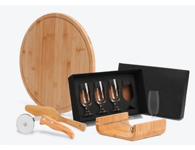 Kit Para Pizza Em Bambu Com Acessrios - 8 Ps KT-00443