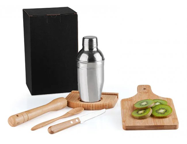 Kit Para Caipirinha Em Bambu Ibiza Com Coqueteleira 6 Ps KC-00423