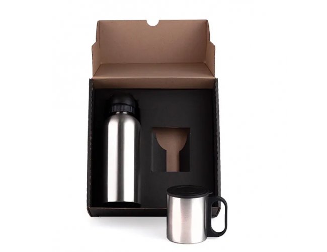 Conj. De Garrafa e Caneca Em Ao Inox 600/180 Ml - 2 Ps IX-01611